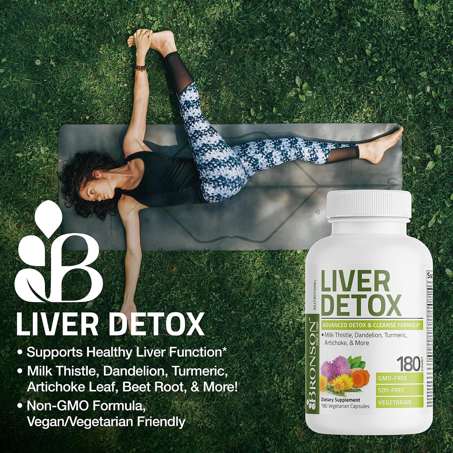 Bronson Desintoxicación Hepática Avanzada Fórmula de Limpieza y Descanso Apoya la Función Saludable del Hígado con Cardo Mariano, Raíz de Diente de León, Cúrcuma, Hoja de Alcachofa y Más, Sin GMO, 60 | Liver Health Support with Milk Thistle, Dandelion Ext