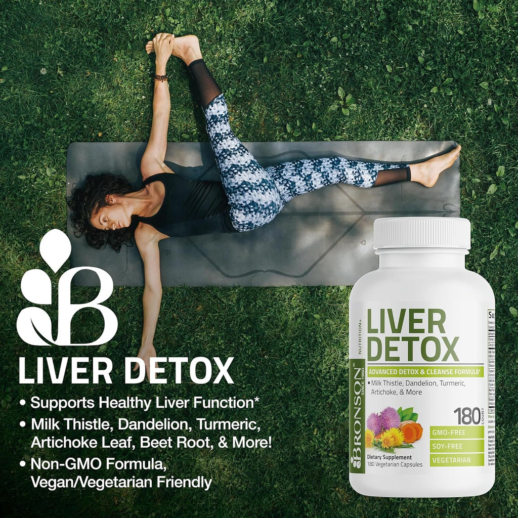 Bronson Desintoxicación Hepática Avanzada Fórmula de Limpieza y Descanso Apoya la Función Saludable del Hígado con Cardo Mariano, Raíz de Diente de León, Cúrcuma, Hoja de Alcachofa y Más, Sin GMO, 60 | Liver Health Support with Milk Thistle, Dandelion Ext