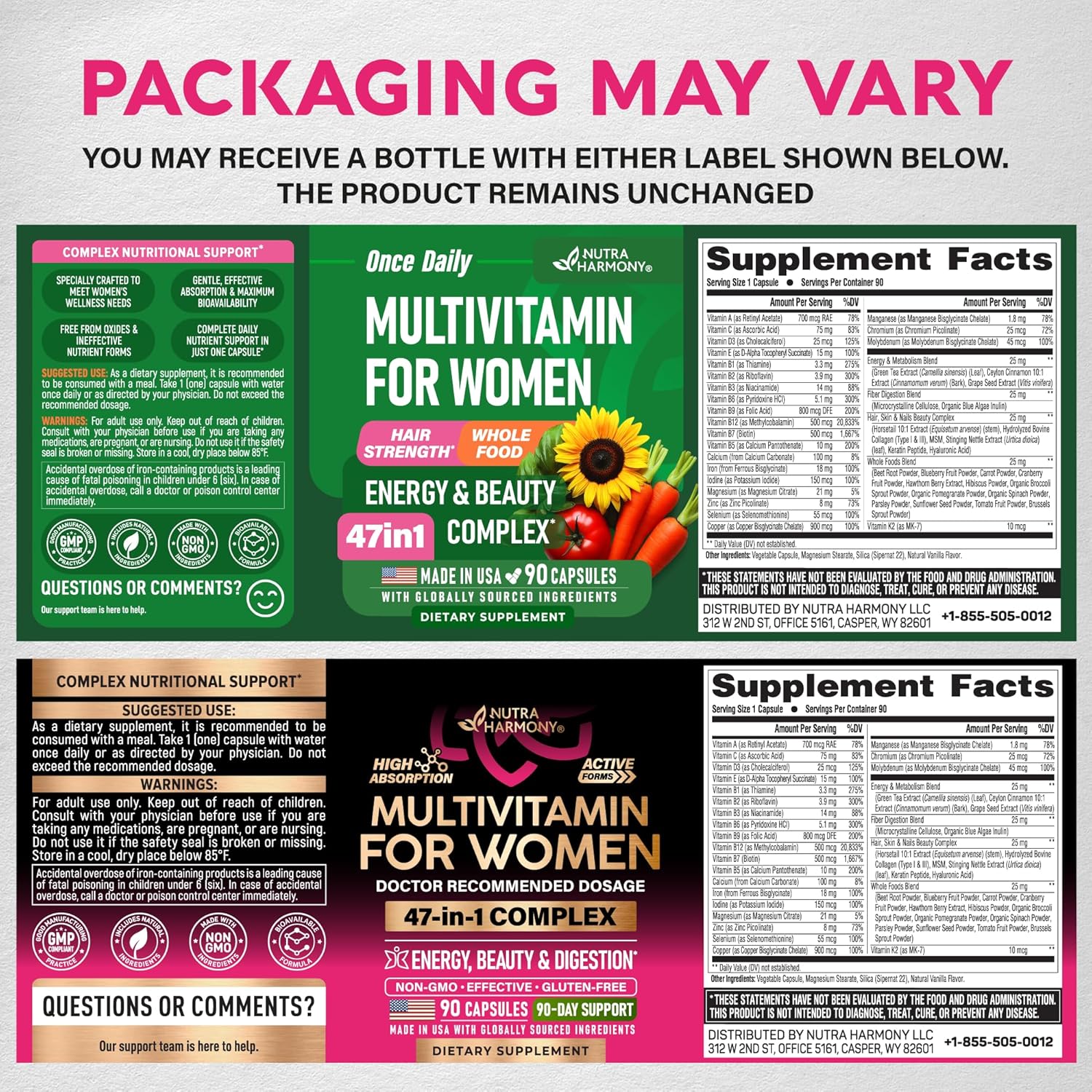 Multivitamínico para mujer - Complejo B | Alimentos integrales | Apoyo al crecimiento del cabello | Digestión y metabolismo | Hierro - Multivitamínico 47 en 1 para mujer - Biodisponible y suave para | Womens Multivitamin - Whole Foods | Hair Growth Suppor