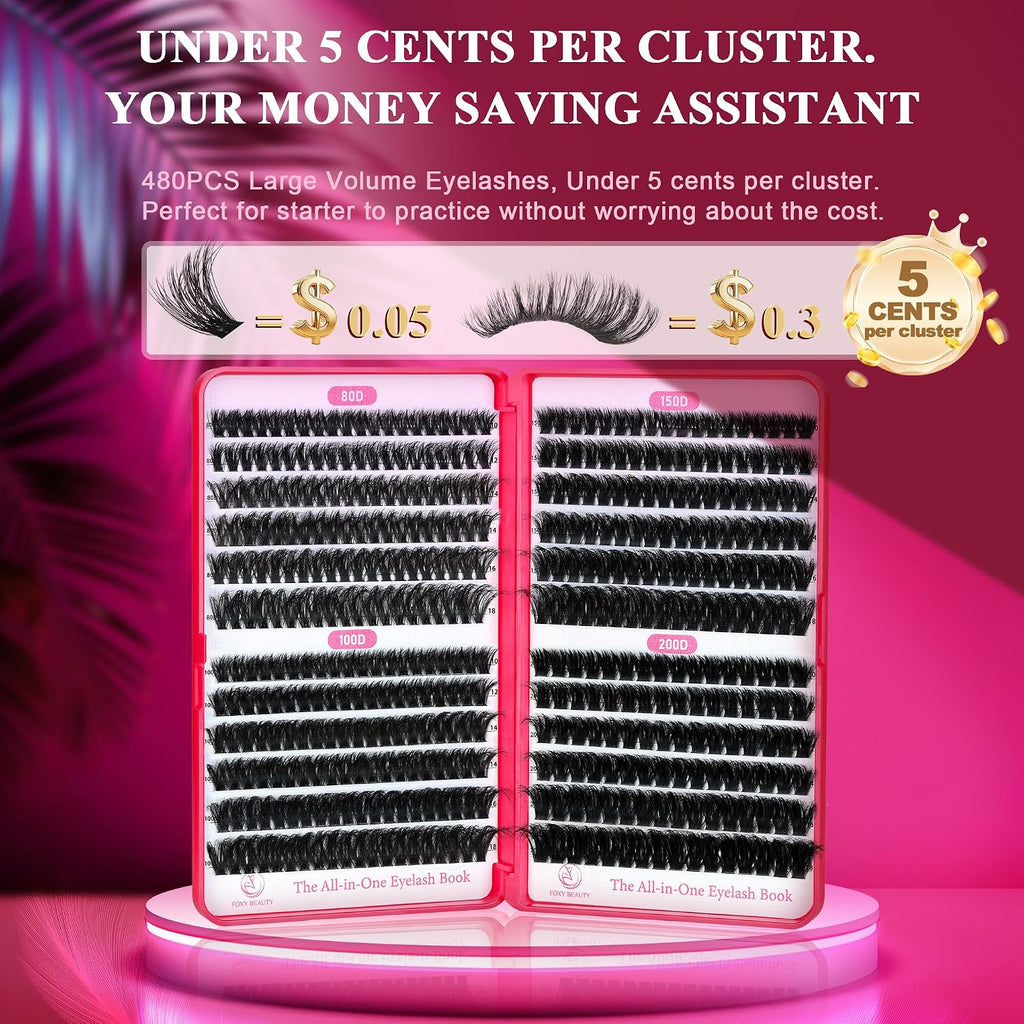 Foxy Beauty - Racimos de pestañas naturales – racimos de pestañas finas y esponjosas, extensiones de pestañas anchas con pestañas inferiores de bonificación