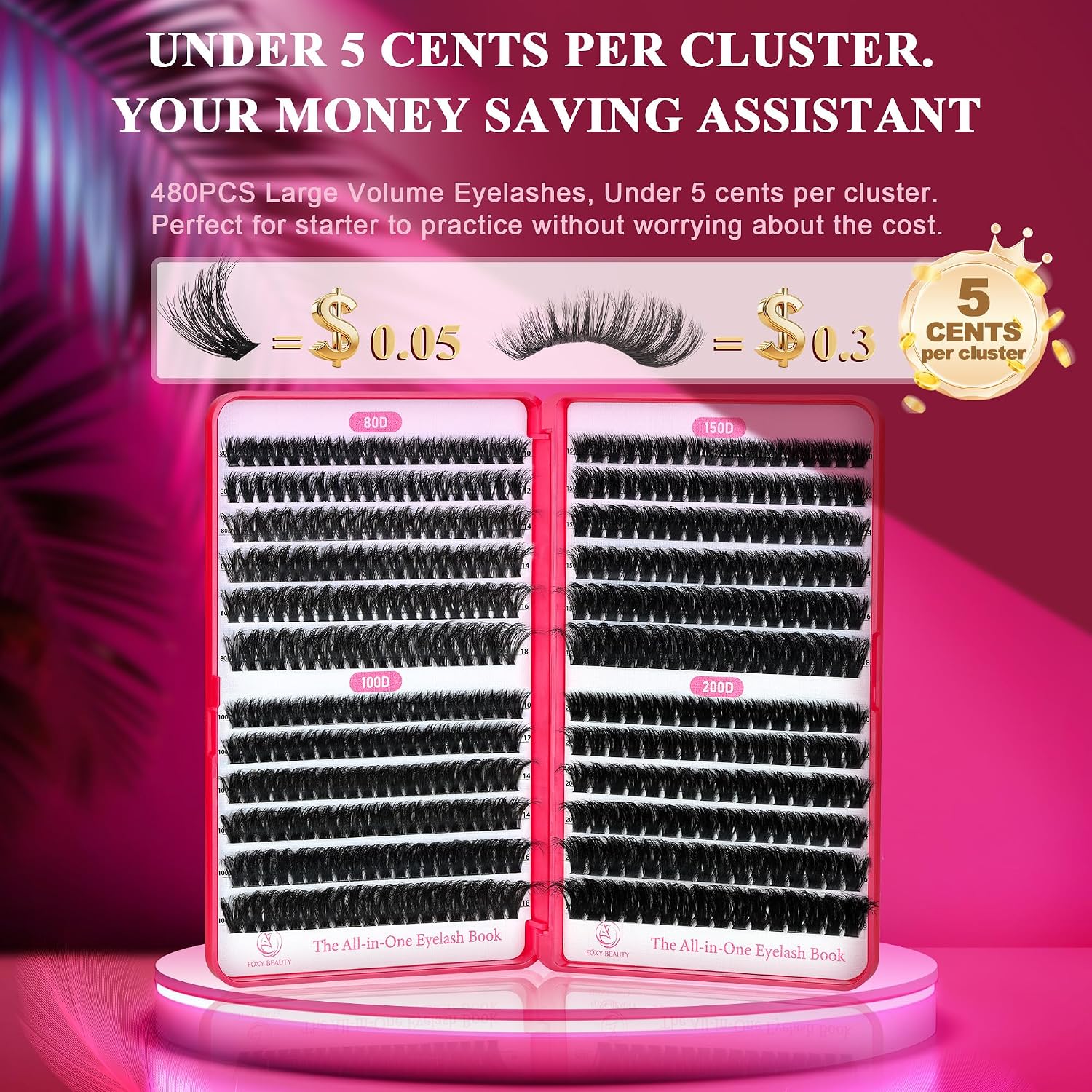 Foxy Beauty - Racimos de pestañas naturales – racimos de pestañas finas y esponjosas, extensiones de pestañas anchas con pestañas inferiores de bonificación
