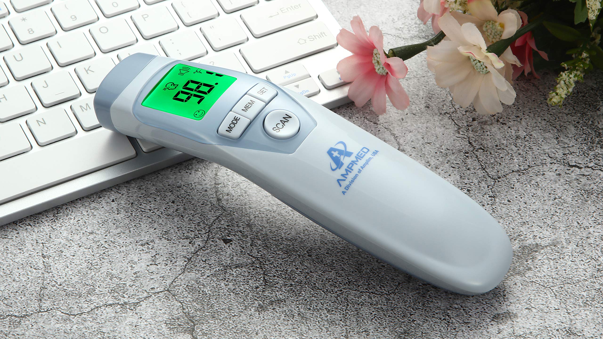 Termómetro de frente de grado médico Amplim para adultos, niños, bebés, termómetro infrarrojo digital sin contacto, lectura instantánea, detección precisa y rápida de fiebre, para uso en casa, clínica | Para adultos, niños, bebés, detección digital de fie