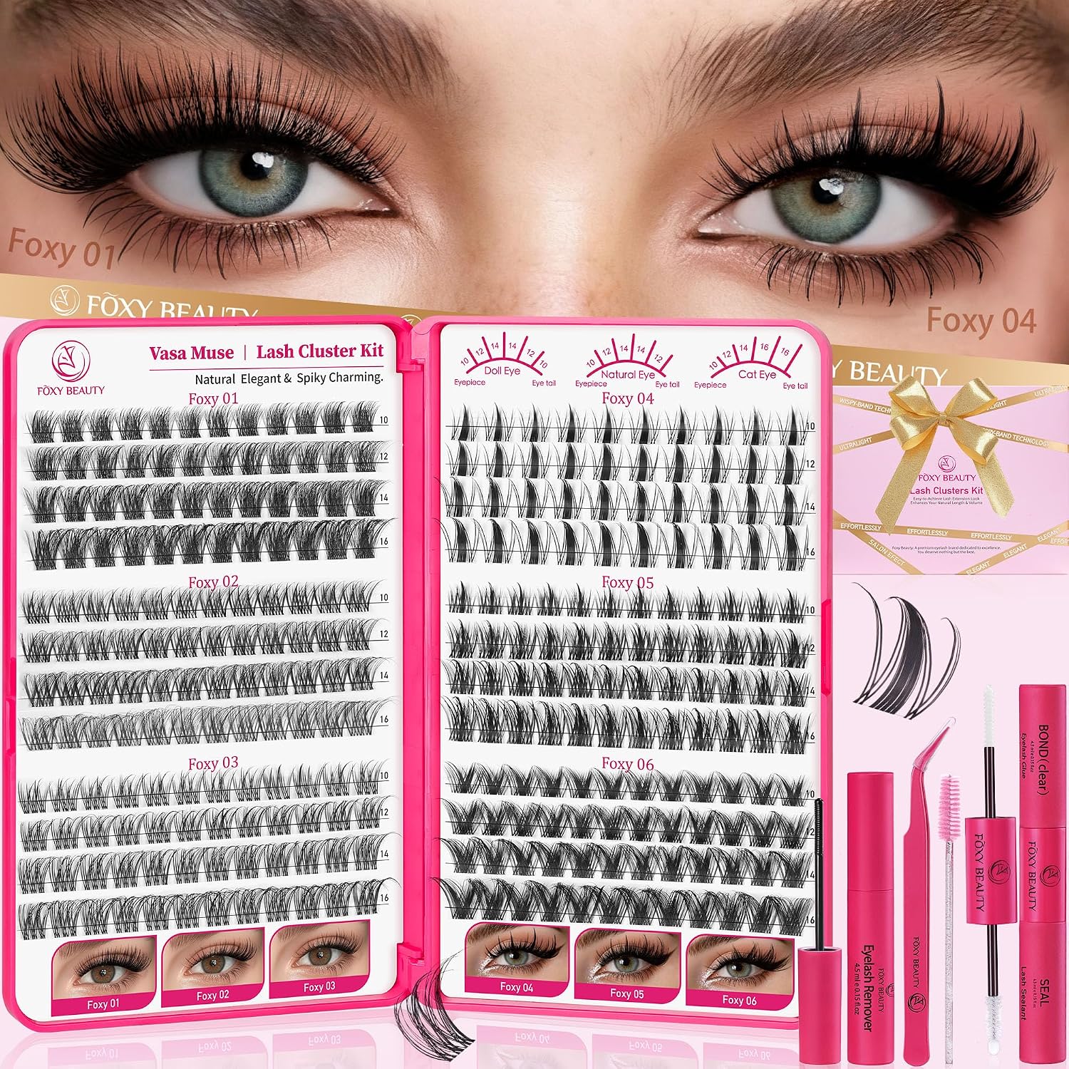 Foxy Beauty - Racimos de pestañas naturales – racimos de pestañas finas y esponjosas, extensiones de pestañas anchas con pestañas inferiores de bonificación