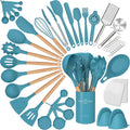 Juego de utensilios de cocina de silicona, 43 piezas antiadherentes resistentes al calor, juego de espátulas con mango de madera para hornear, cocinar y mezclar, las mejores herramientas de cocina con