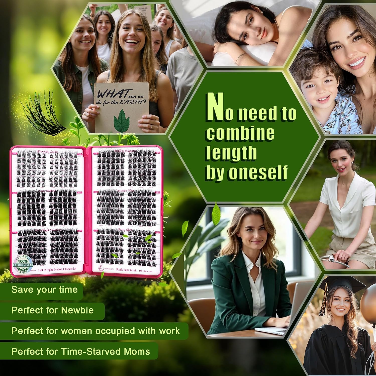 Foxy Beauty - Racimos de pestañas naturales – racimos de pestañas finas y esponjosas, extensiones de pestañas anchas con pestañas inferiores de bonificación