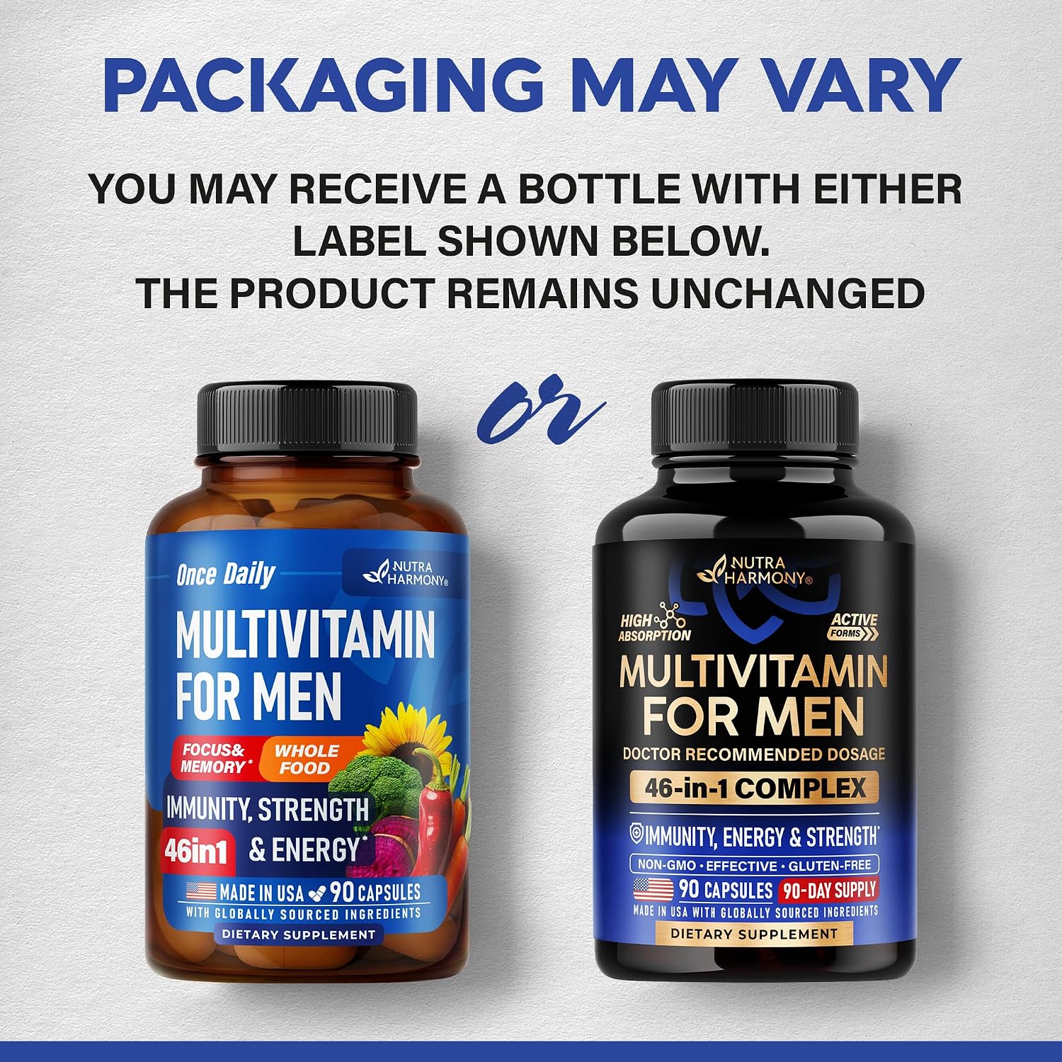 Multivitamínico para hombres - Complejo B y B12 | Whole Foods & Enzimas - 90 cápsulas | Mens Multivitamin 46in1 - Energy, Focus & Brain | Men's Health Complex - Bioavailable & Gentle on Stomach - Lab Tested, 1/Day